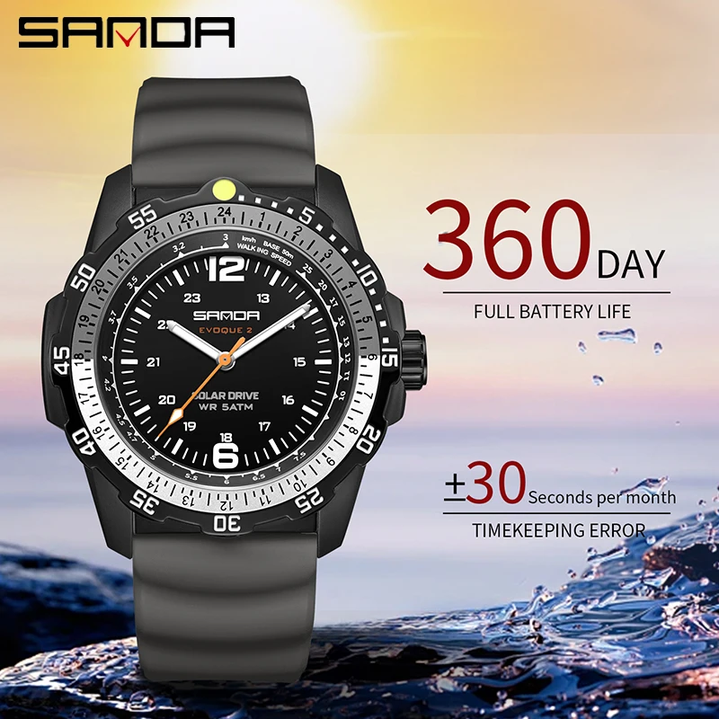 Solar Powered Watch - SANDA 럭셔리 뉴 남성용 태양열 시계