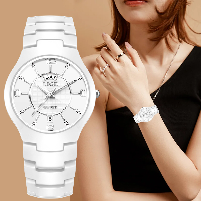 Luxury Ceramic Watch - LIGE 우아하고 고급스러운 여성용 쿼츠 시계,