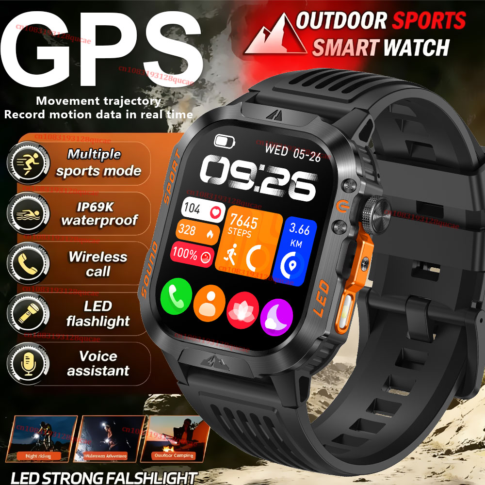 Smartwatch Angelo Watches - 새로운 군용 GPS 스마트워치 남성용 LED