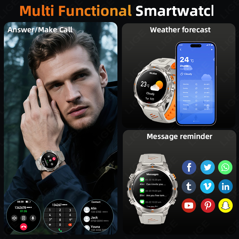 LIGE 러기드 GPS 트랙 스마트워치 남성용 LED  - Smartwatch Watches For Men 리뷰 및 가격