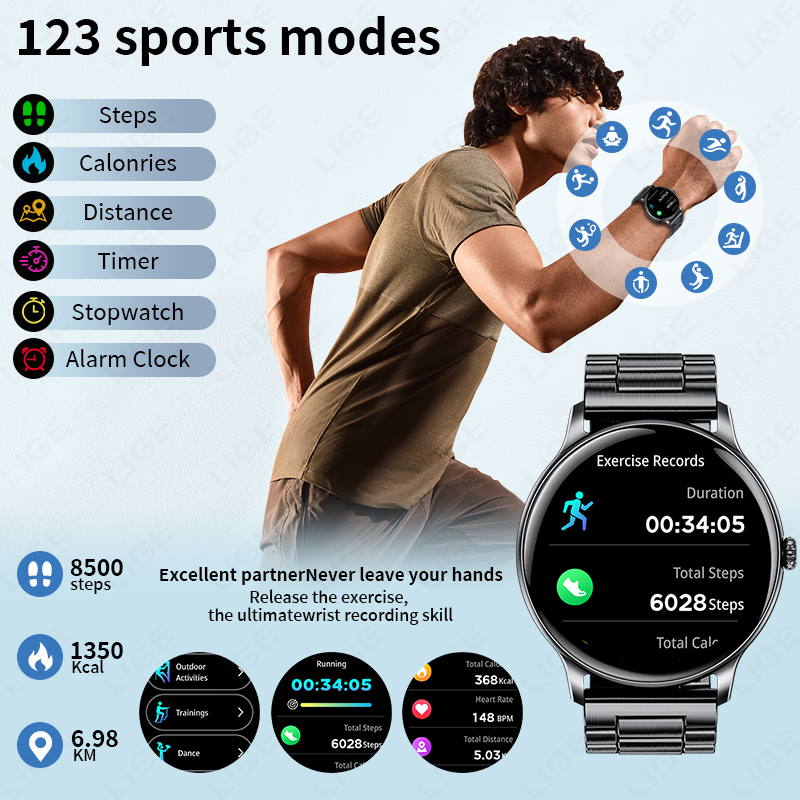 LIGE 2026 새로운 스마트워치 남성용 1.38인치 - Smartwatch Angelo Watches 리뷰 및 가격