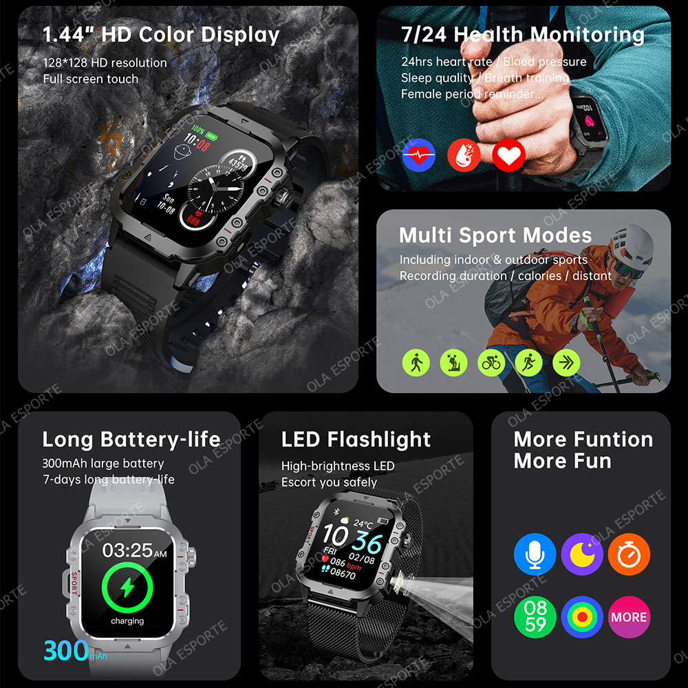 새로운 군용 GPS 스마트워치 남성용 LED 손전등 I - Smartwatch Angelo Watches 리뷰 및 가격
